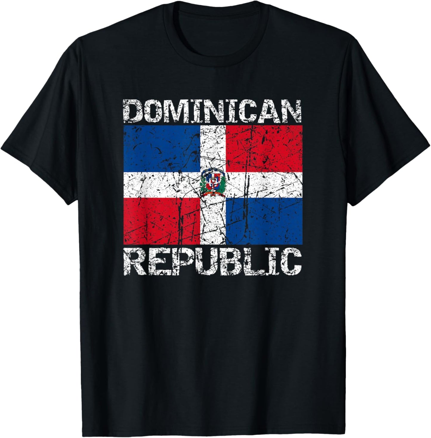 Dominican Republic Flag Distressed Dominican Men Women Kids T-Shirt - T-Shirt | Black