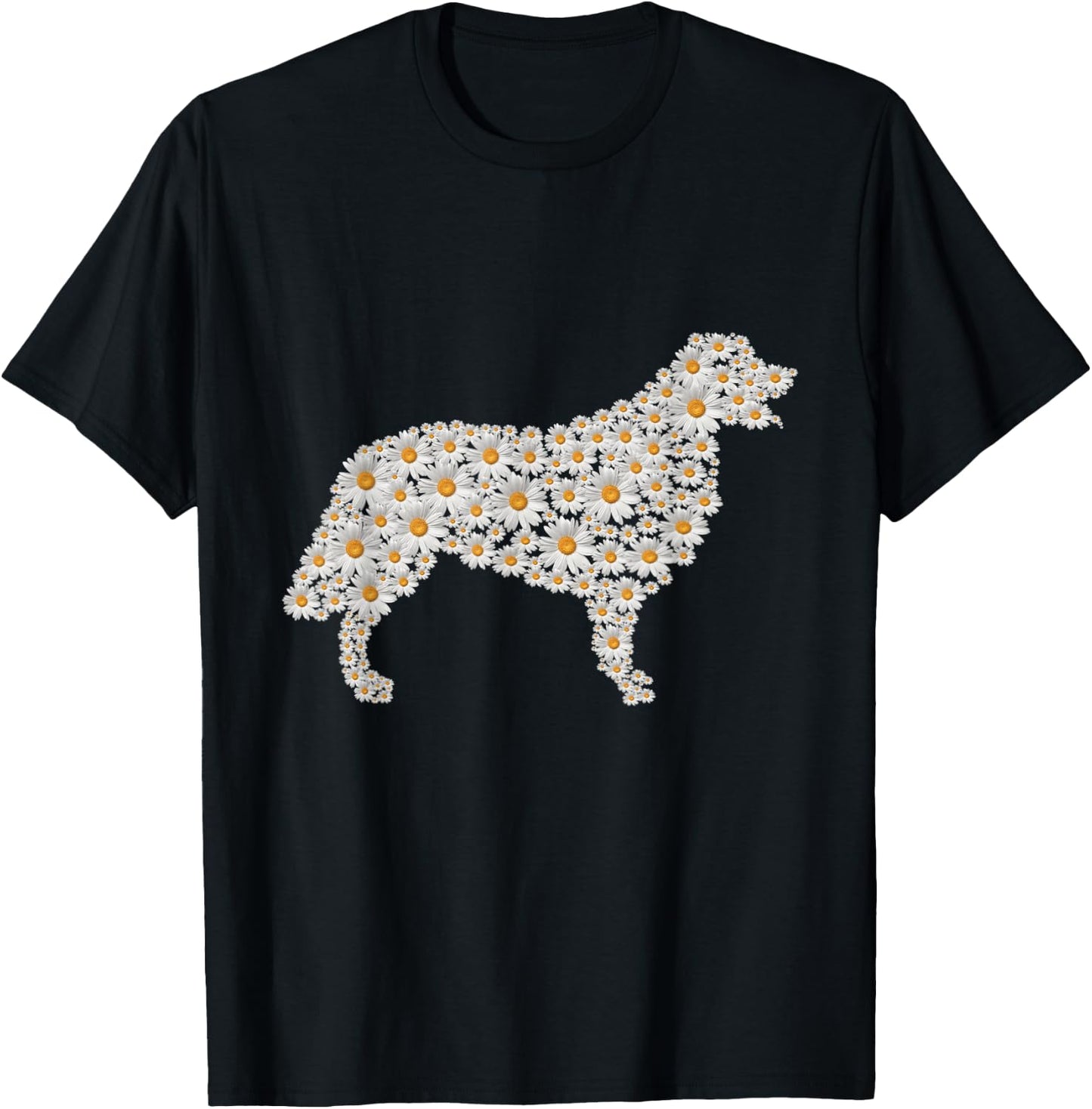 Golden Retriever Dog Print of White Daisy Flowers Women T-Shirt - T-Shirt | Black