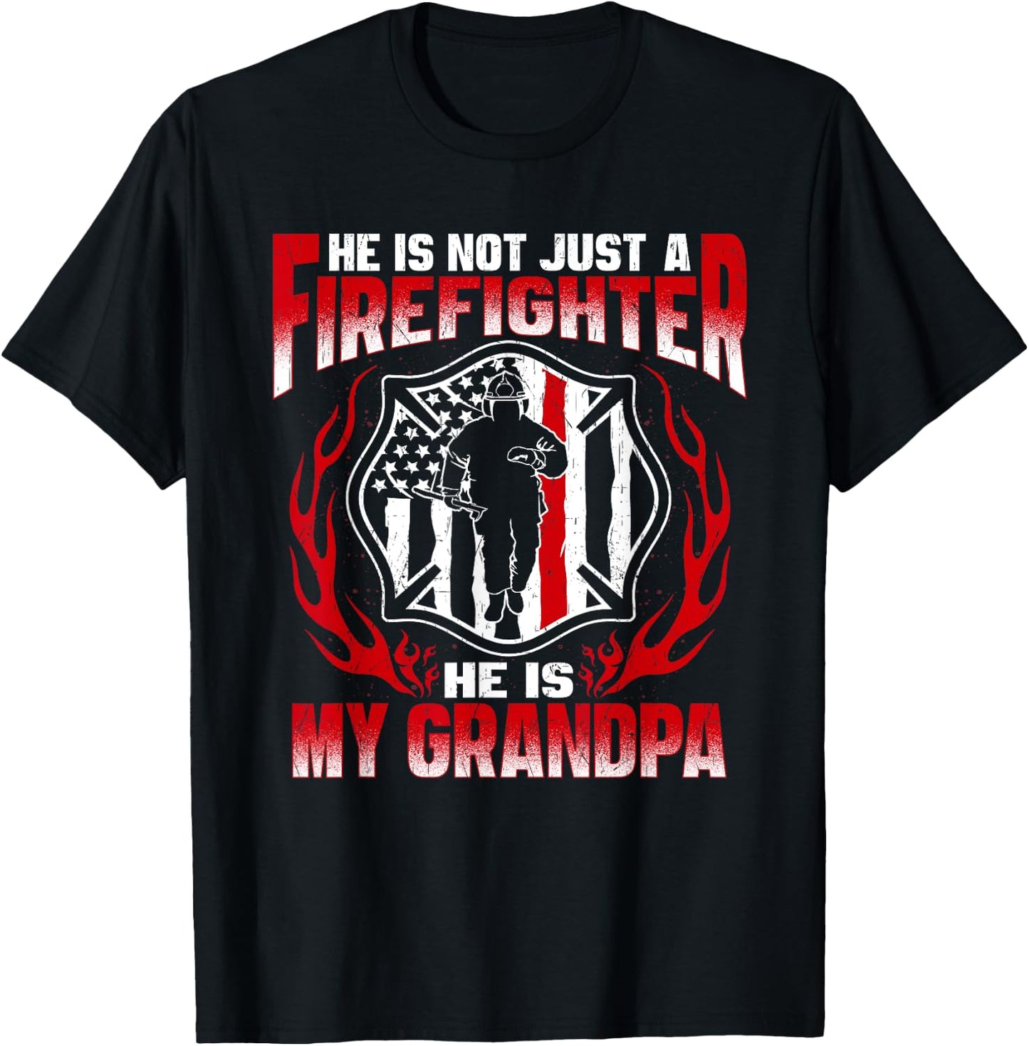 My Grandpa Is A Firefighter Hero Proud Fire Grandchild Gift T-Shirt - T-Shirt | Black