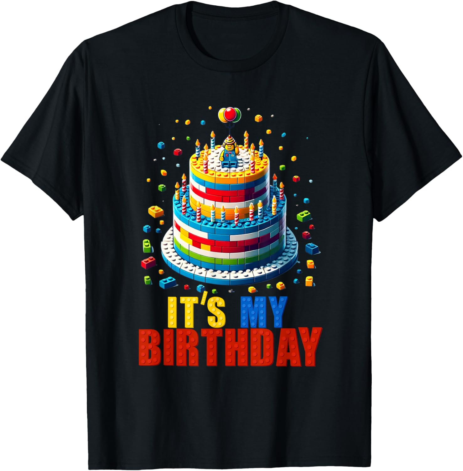 Building Bricks Cake It's My Birthday Boys Girls Build T-Shirt - T-Shirt | Black