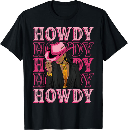 Howdy Retro Western Black Cowgirl African American Women T-Shirt - T-Shirt | Black