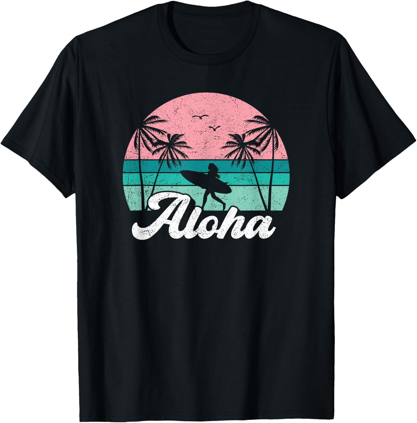 Aloha Surfer Girl Hawaii Vintage Hawaiian Surfing Surf Cute T-Shirt - T-Shirt | Black