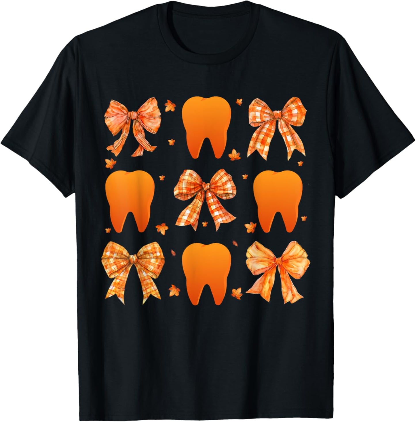 Dental Fall Thanksgiving Dental Assistant Coquette Teeth T-Shirt - T-Shirt | Black