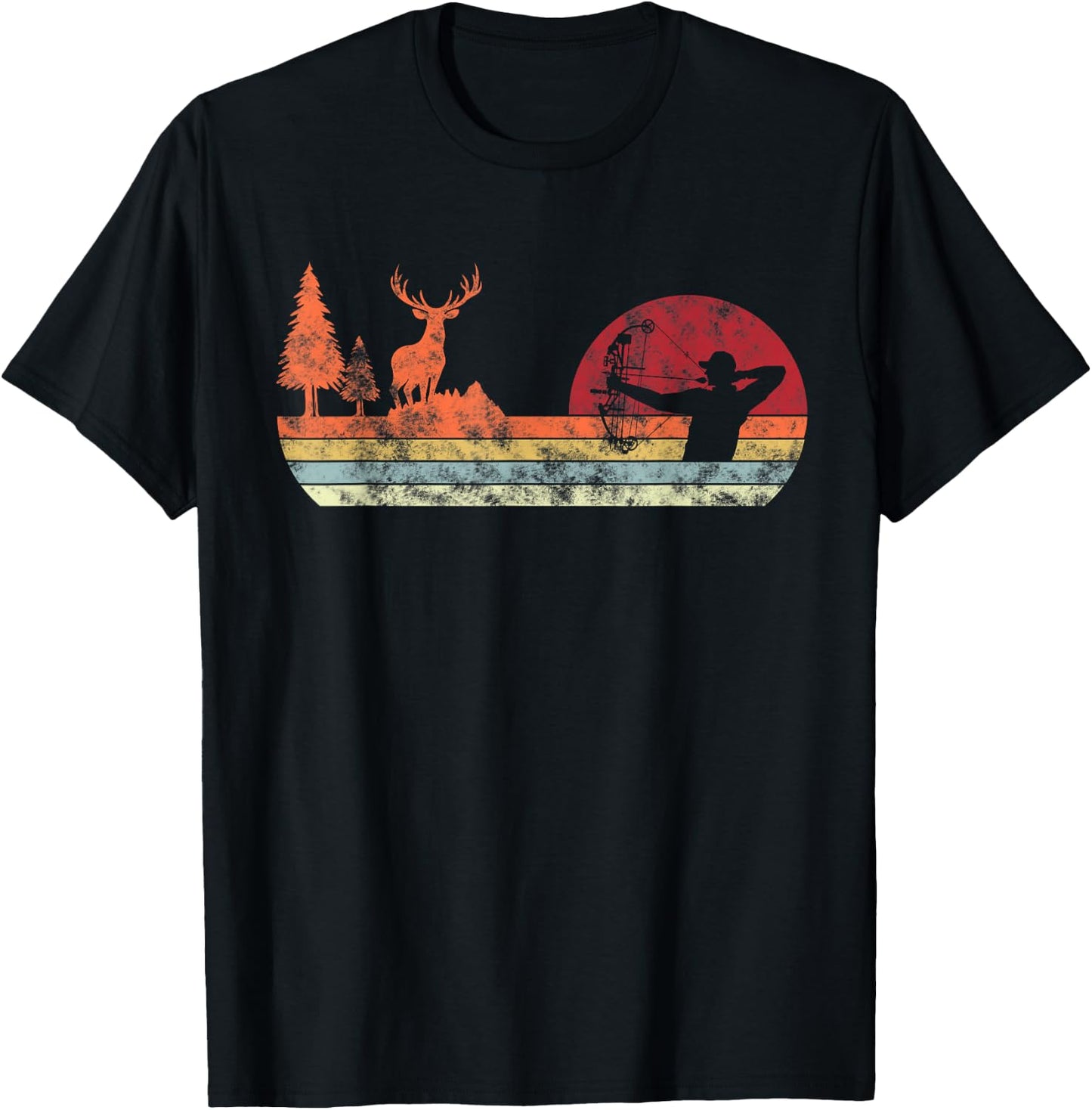 Bow Deer Hunting | Vintage Retro Archery T-Shirt - T-Shirt | Black