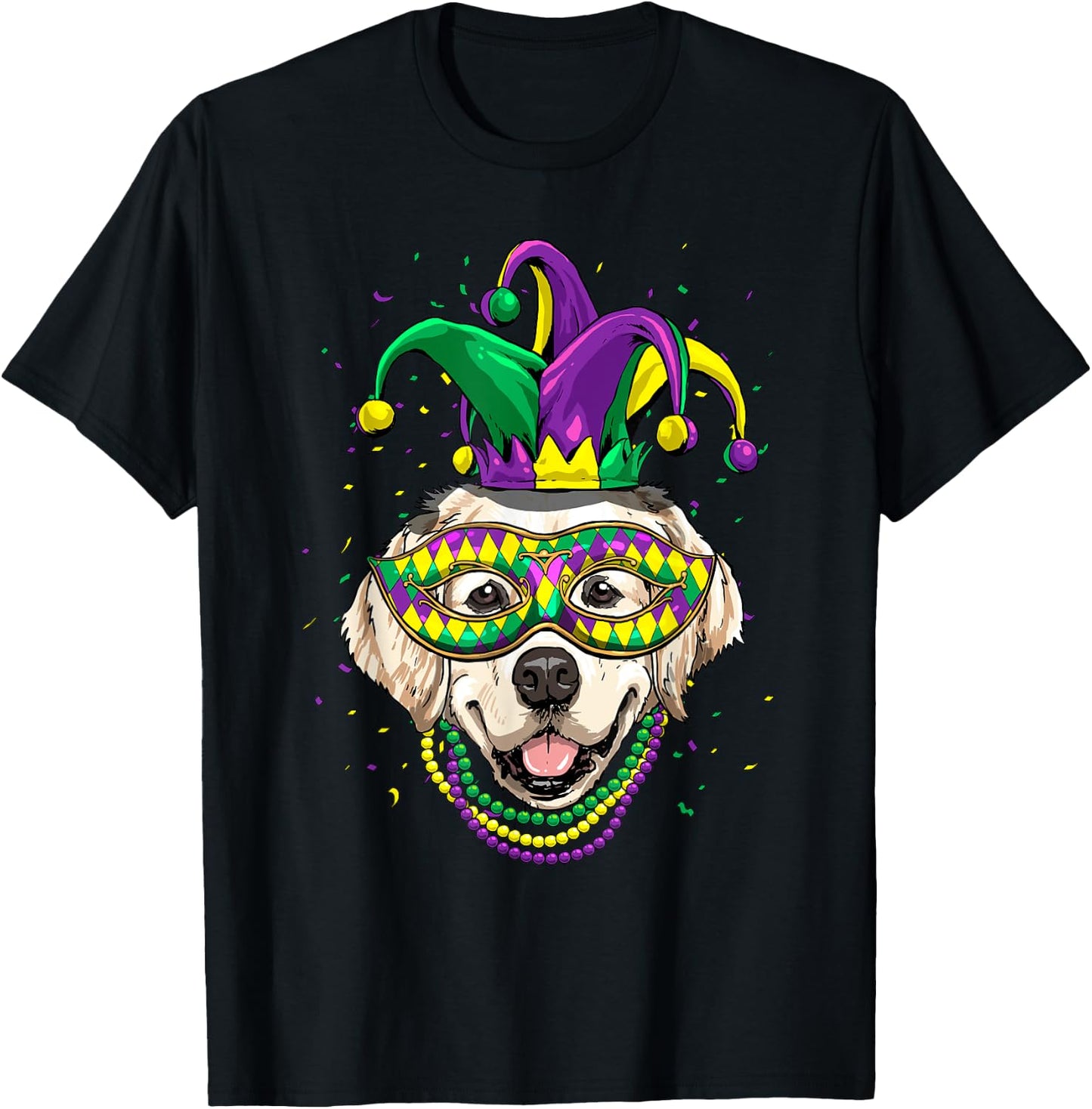 Golden Retriever Dog Lover Cute Mardi Gras Carnival Jester Women Kids T-Shirt - T-Shirt | Black