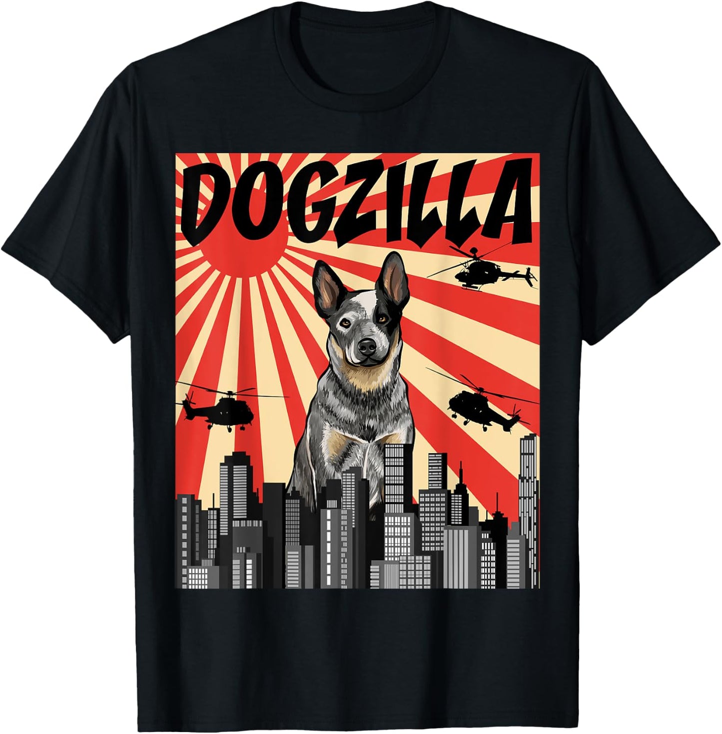 Funny Retro Japanese Dogzilla Australian Cattle Dog T-Shirt - T-Shirt | Black