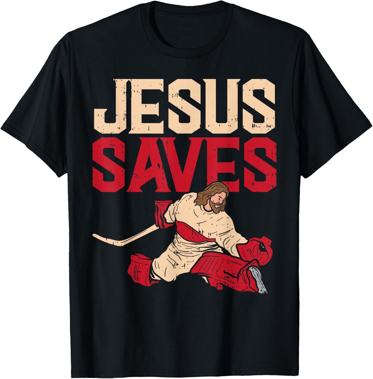Jesus Saves Ice Hockey Goalie Sport Religious Christian Gift T-Shirt - T-Shirt | Black
