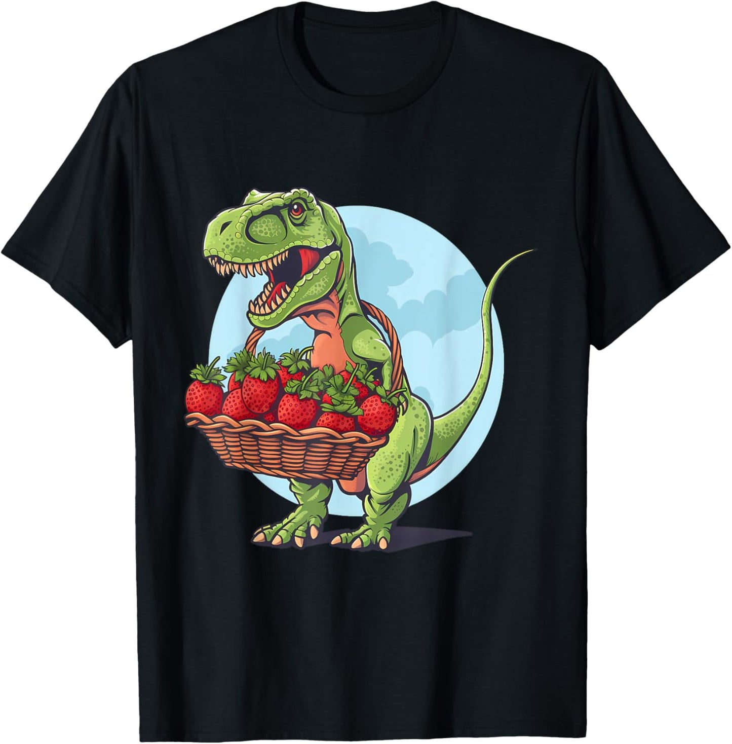 Strawberry Dinosaur Strawberry Fruit Wildlife Drawing Nature T-Shirt - T-Shirt | Black