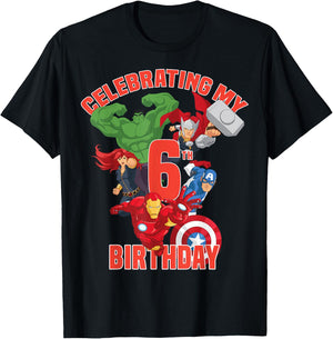 Marvel Avengers Celebrating My 6th Birthday T-Shirt - T-Shirt | Black