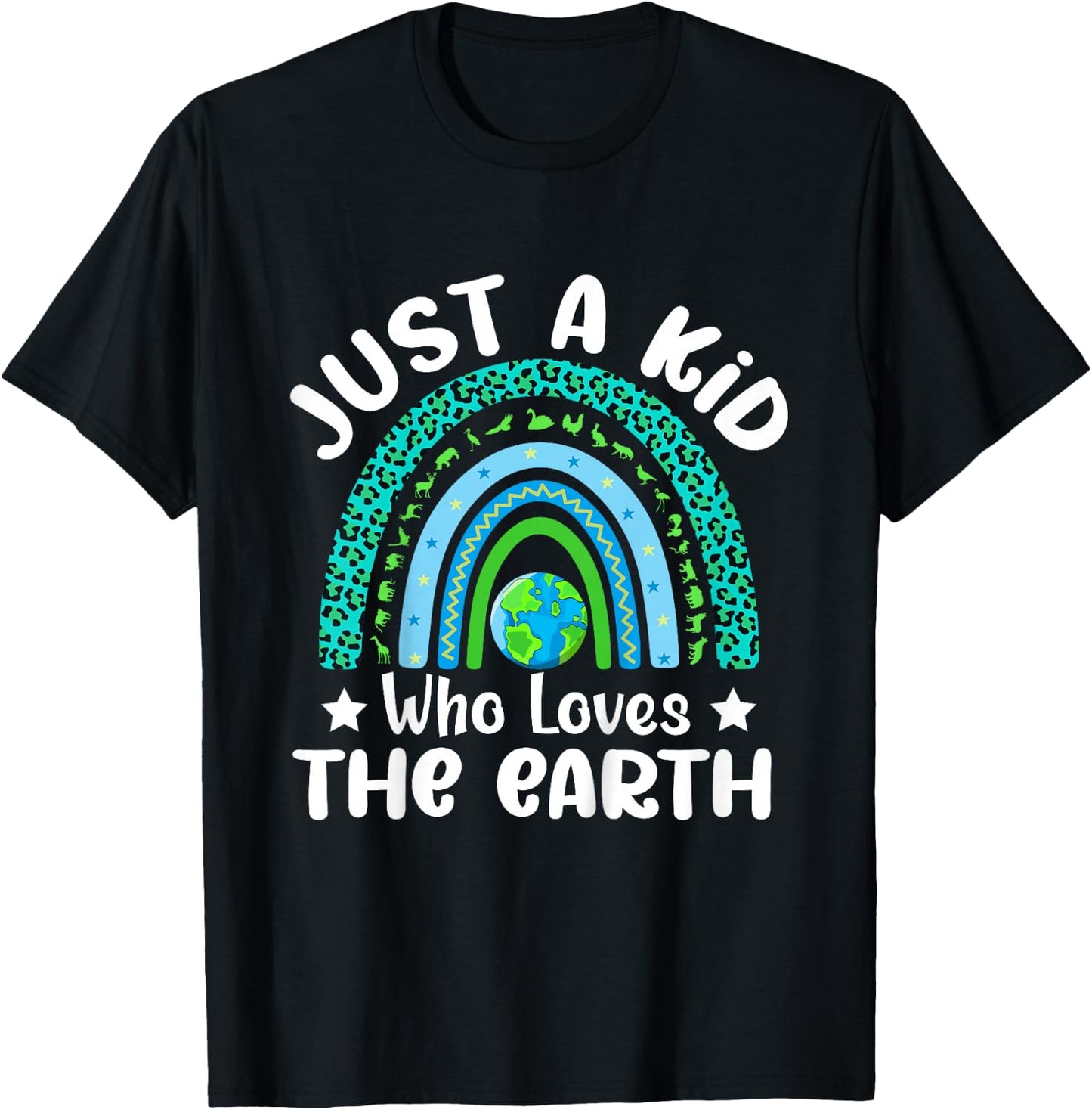Kids Cute Earth Day 2024 Boys Rainbow Save The Earth T-Shirt - T-Shirt | Black
