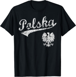 Vintage Fade Polska Polish American Poland Men Women Kids T-Shirt - T-Shirt | Black