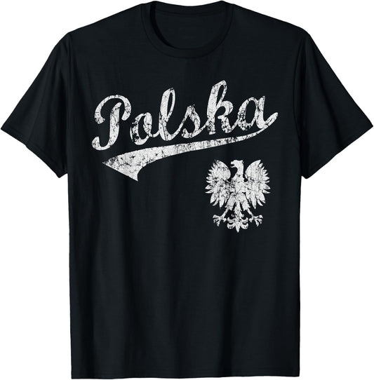 Vintage Fade Polska Polish American Poland Men Women Kids T-Shirt - T-Shirt | Black