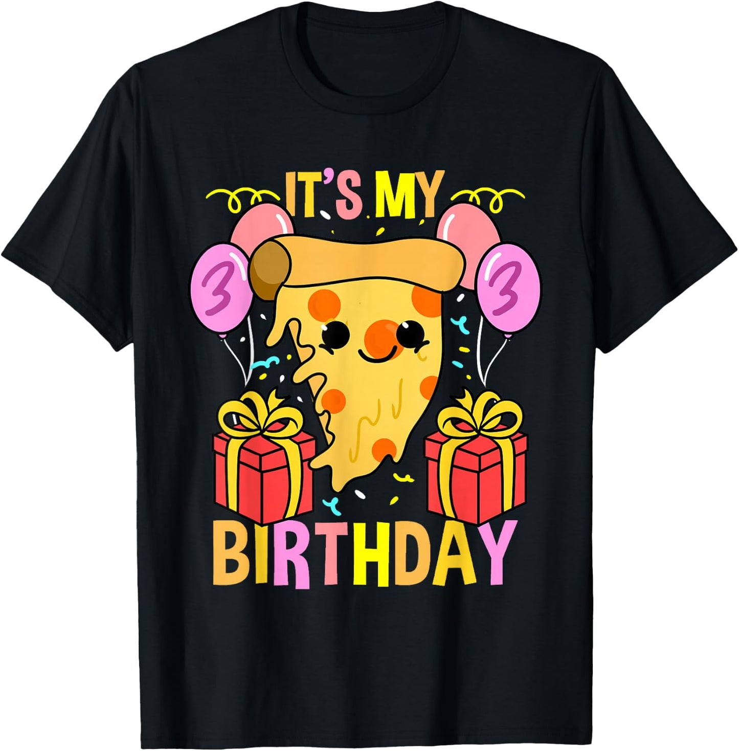 Its My 3rd Birthday Pizza T-Shirt - T-Shirt | Black