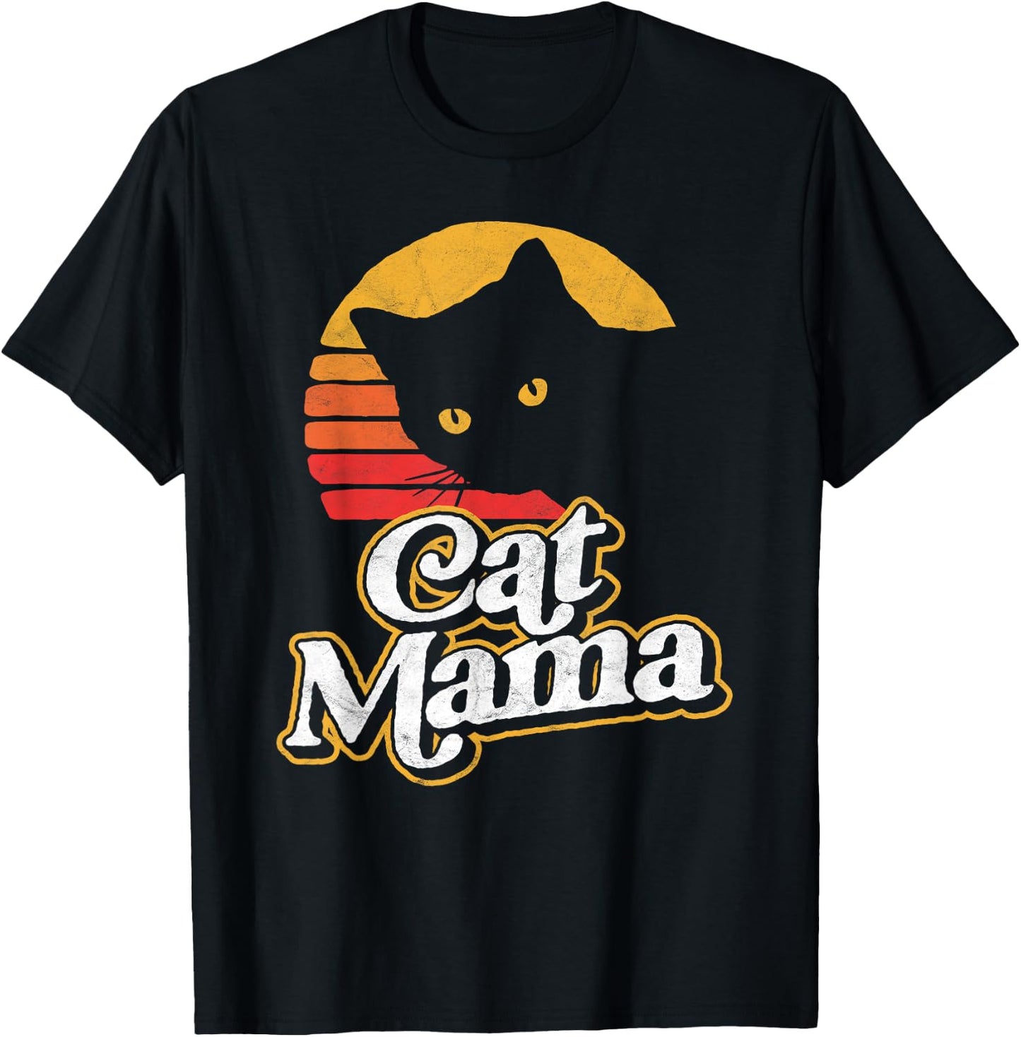 Cat Mama Vintage Eighties Style Cat Retro Distressed T-Shirt - T-Shirt | Black
