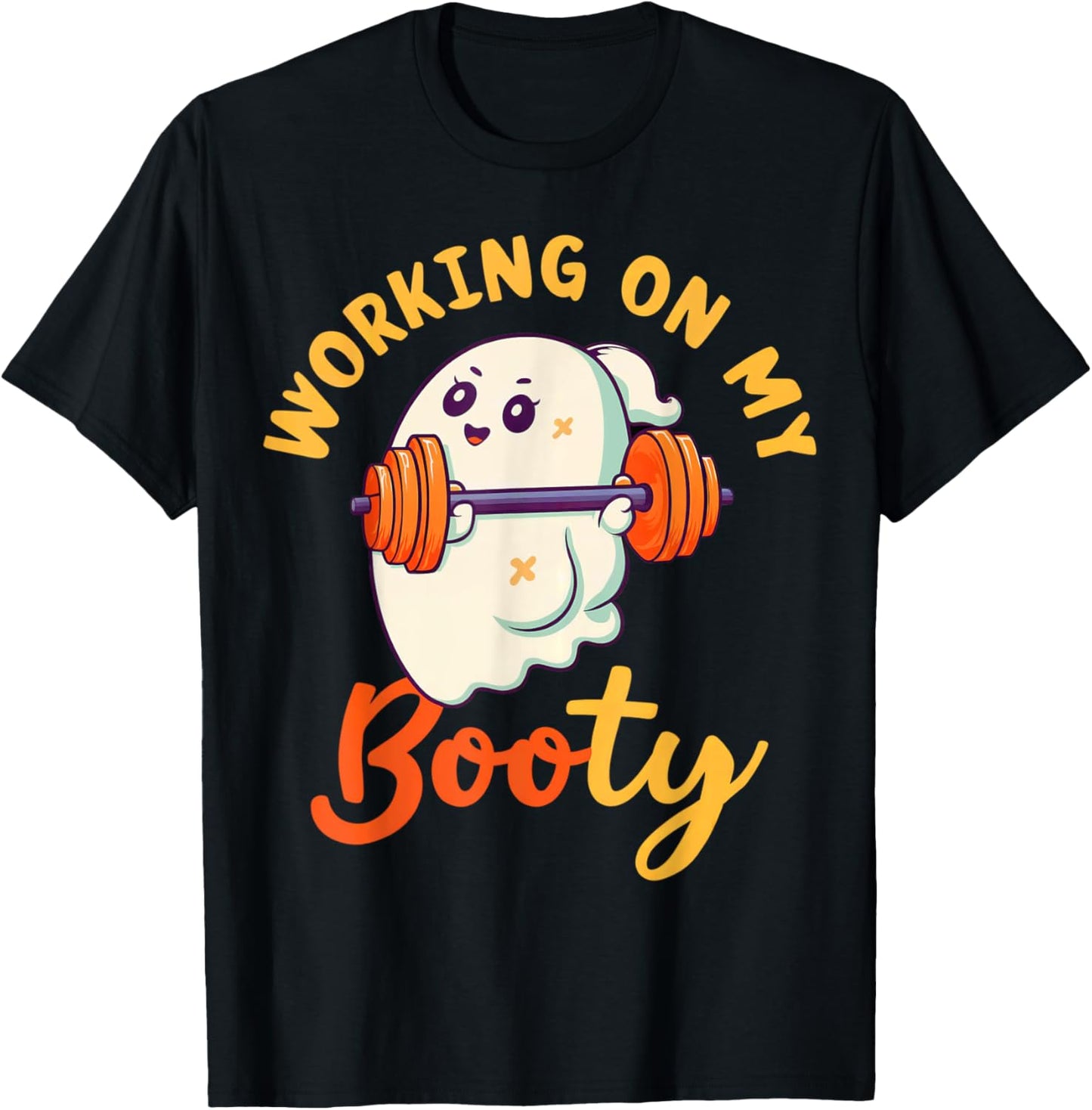 Working On My Booty Boo-Ty Funny Halloween Gym Ghost T-Shirt - T-Shirt | Black