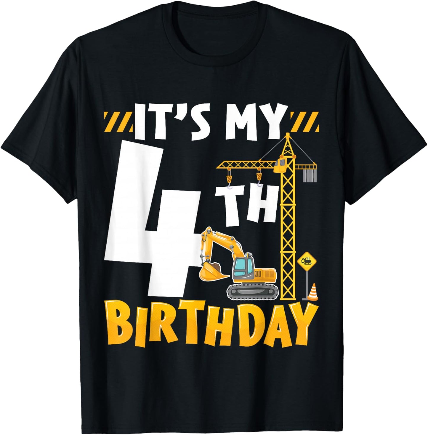 It's My 4th Birthday Boy Construction Excavator 4 Years Old T-Shirt - T-Shirt | Black