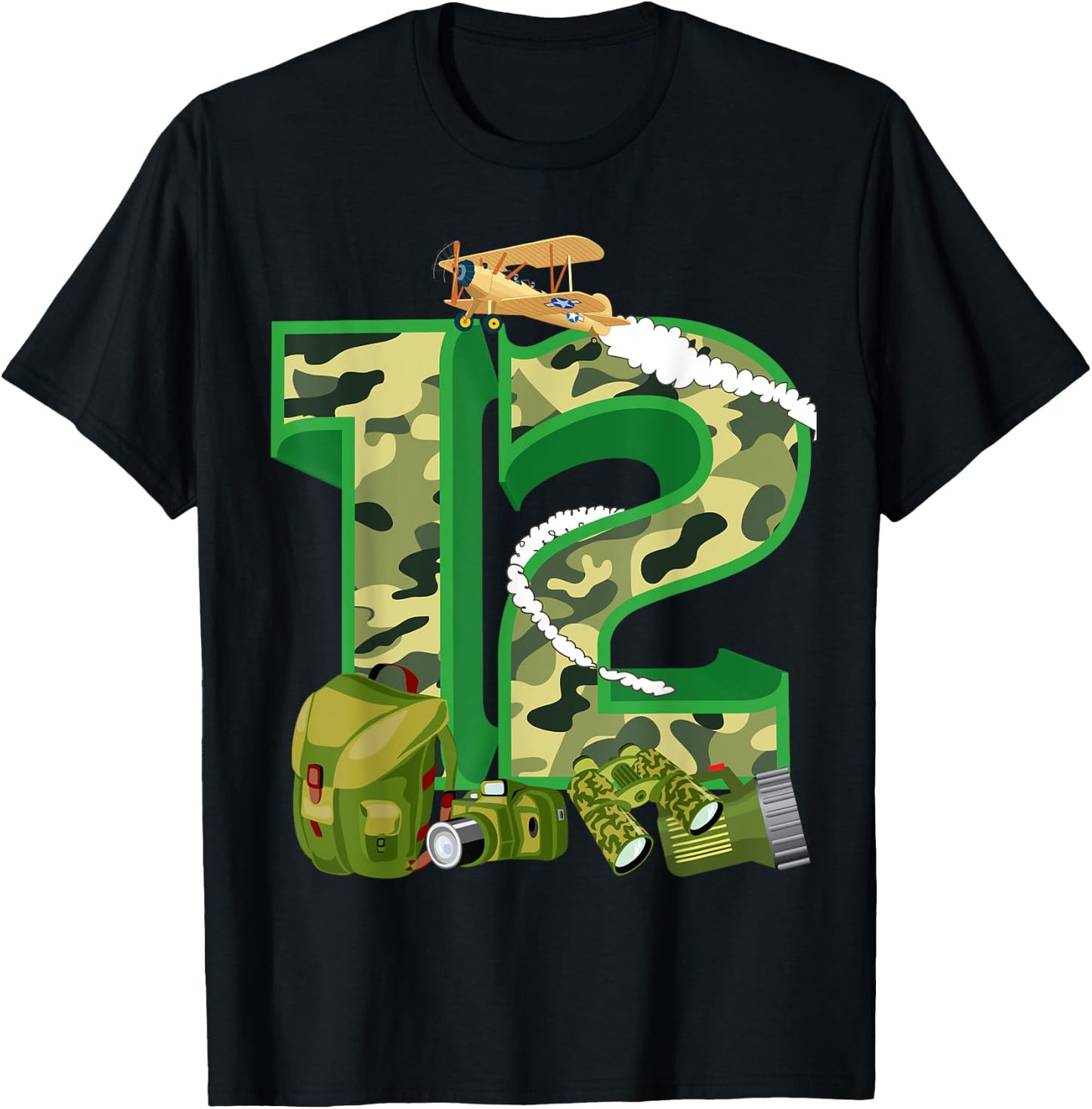Funny Camouflage 12th Birthday Gift Boys Girls Cool Army T-Shirt - T-Shirt | Black