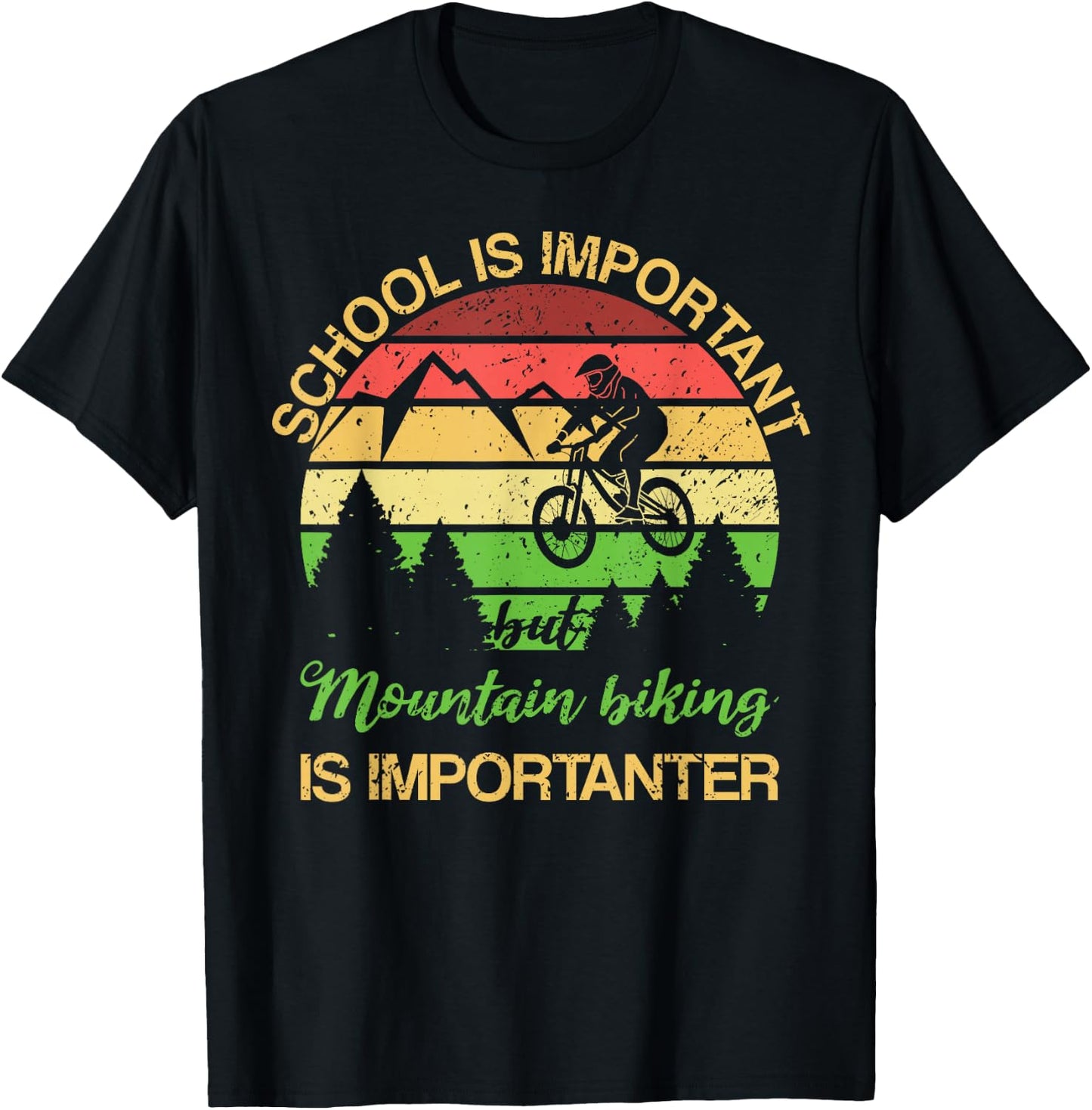 School is Important But Mountain Biking is Importanter Kids T-Shirt - T-Shirt | Black
