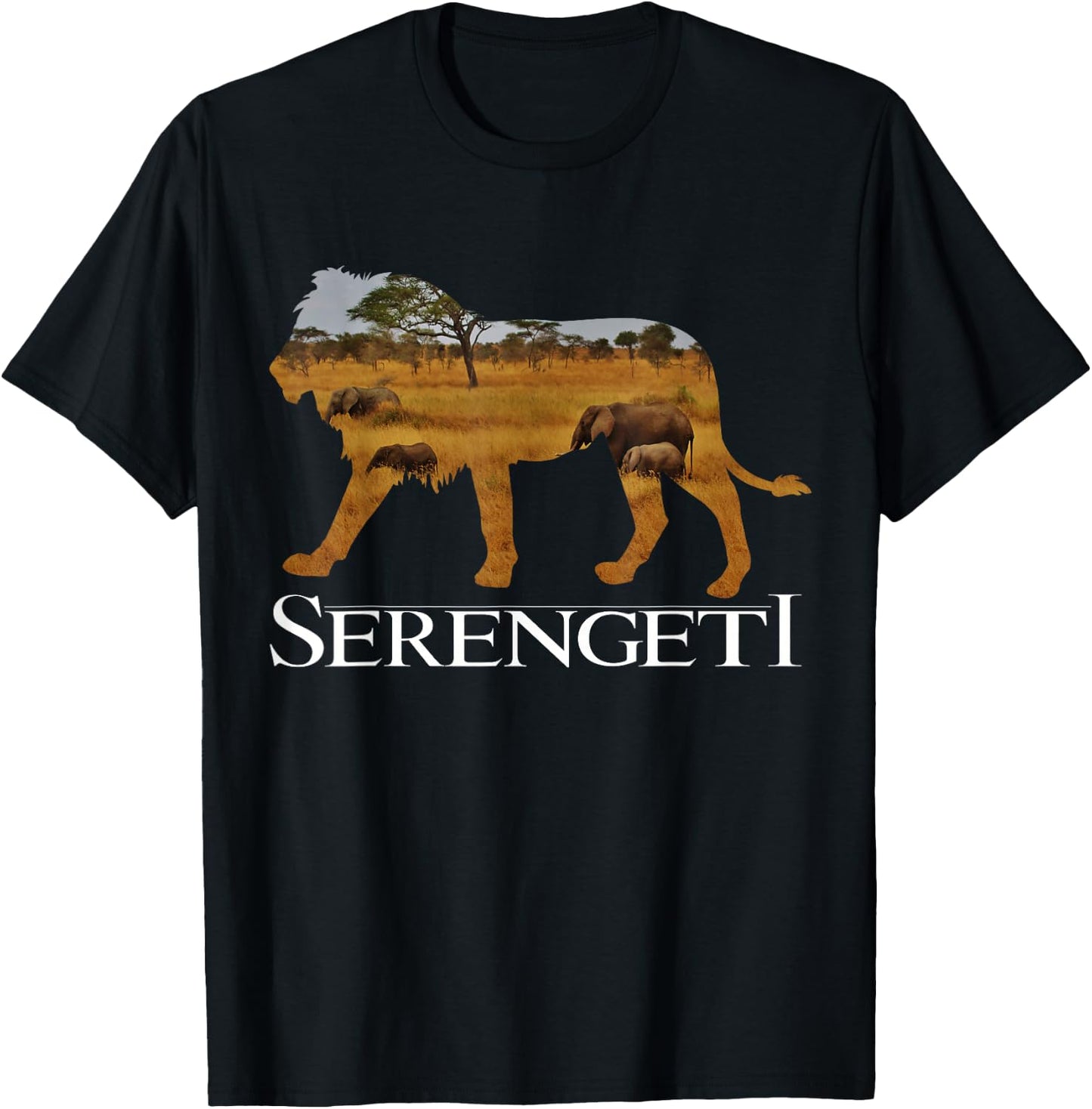 Serengeti African Lion - Elephants in Africa - Cool Tourist T-Shirt - T-Shirt | Black