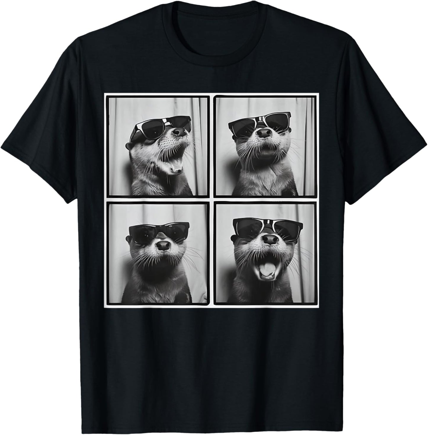 Funny Black and White Otter Smile Selfie Otters Face Picture T-Shirt - T-Shirt | Black