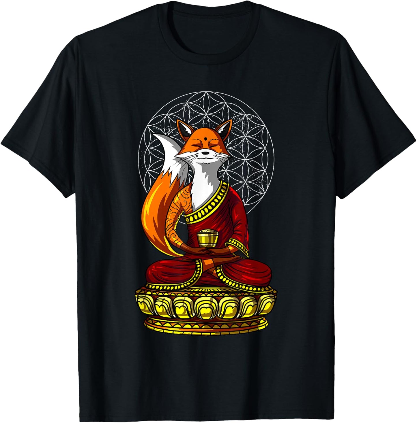 Fox Buddha Zen Yoga Meditation Funny Animal Spiritual T-Shirt - T-Shirt | Black