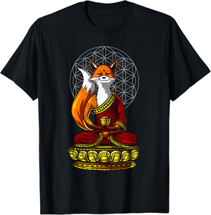 Fox Buddha Zen Yoga Meditation Funny Animal Spiritual T-Shirt - T-Shirt | Black