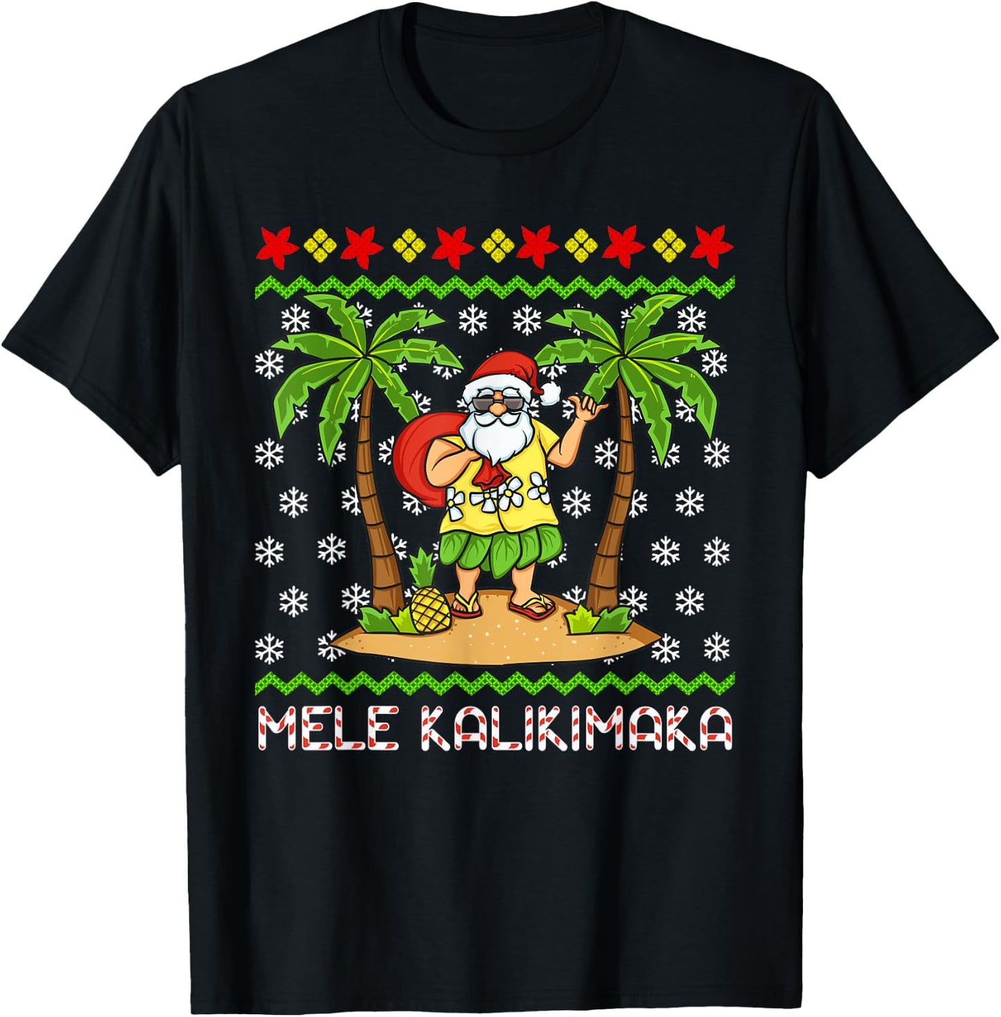 Mele Kalikimaka Hawaiian Christmas In July Hawaii Santa T-Shirt - T-Shirt | Black