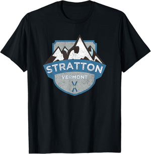 Vintage Stratton, Vermont Illustration / Retro Logo Ski T-Shirt - T-Shirt | Black