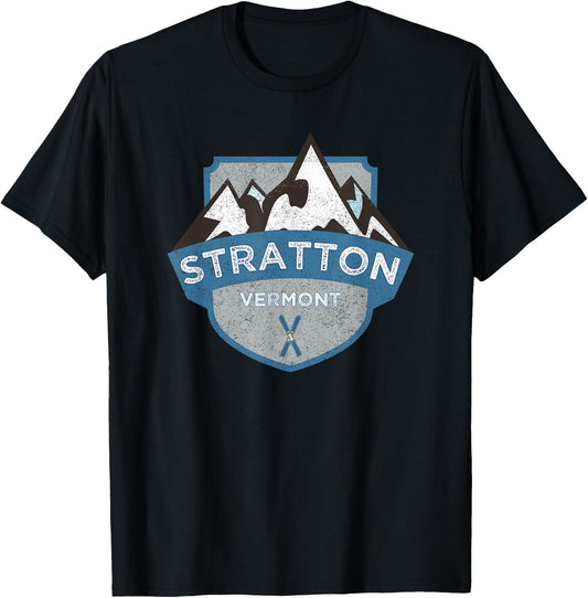Vintage Stratton, Vermont Illustration / Retro Logo Ski T-Shirt - T-Shirt | Black