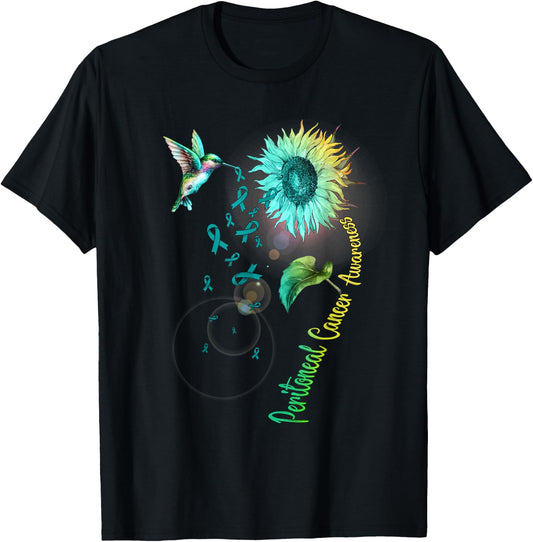 Peritoneal Cancer Sunflower Hummingbird T-Shirt - T-Shirt | Black