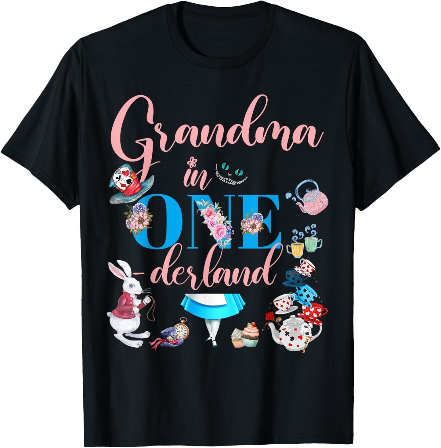 Alice in ONEderland Family Grandma Of The Birthday Girl T-Shirt - T-Shirt | Black