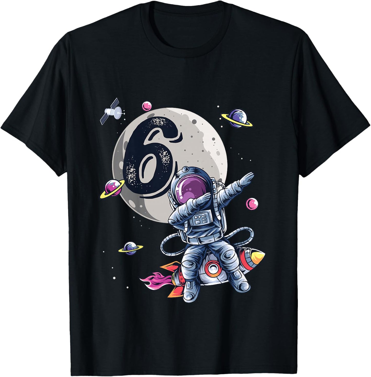 Kids 6 Years Old Birthday Boy Astronaut Gifts Space 6th B-Day T-Shirt - T-Shirt | Black