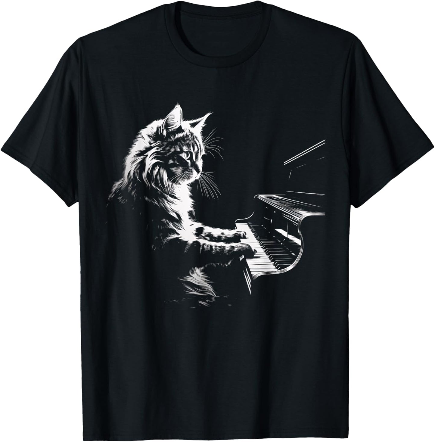 Cat Playing Piano Vintage Jazz Musician Pianist T-Shirt - T-Shirt | Black