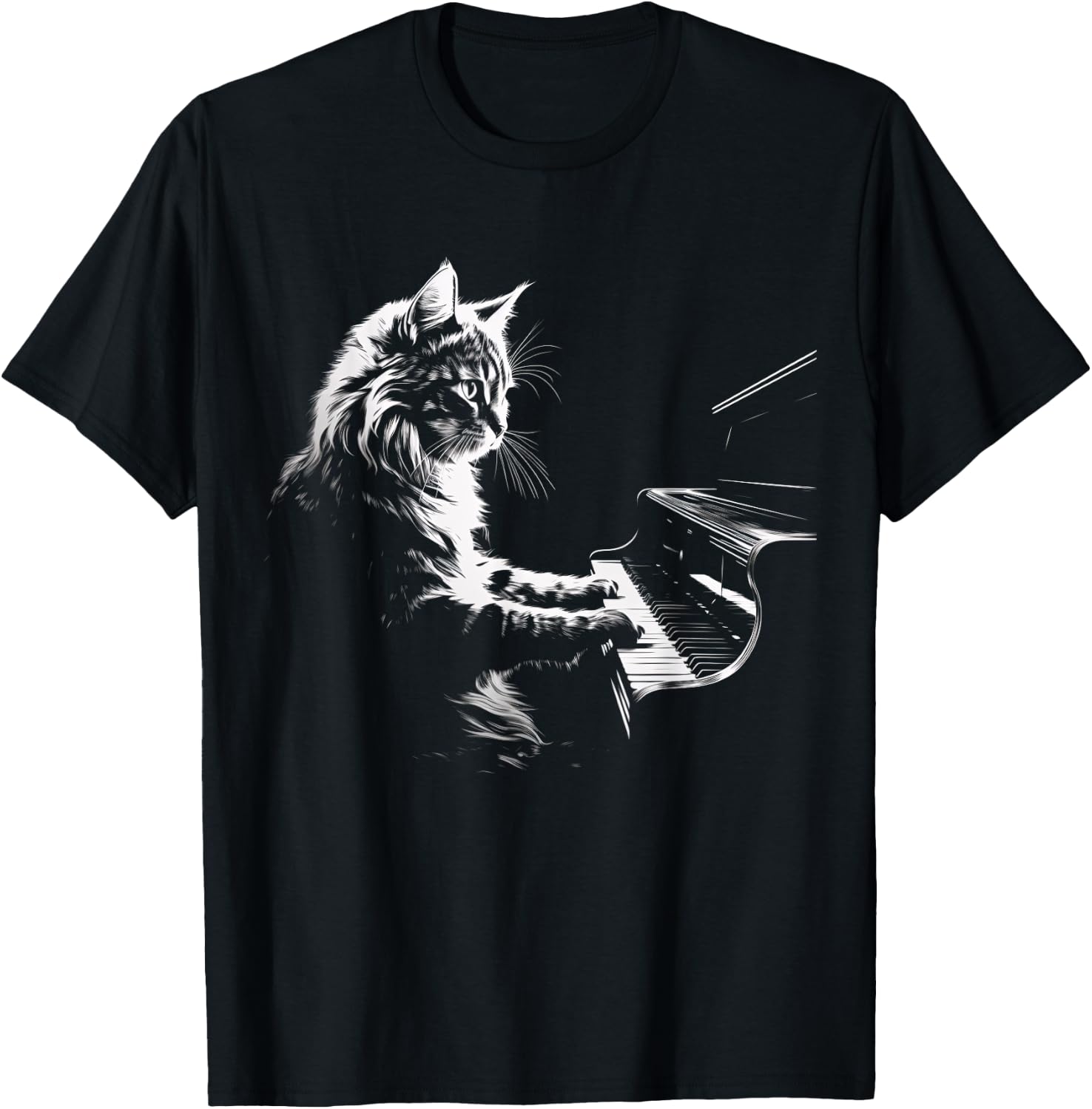 Cat Playing Piano Vintage Jazz Musician Pianist T-Shirt - T-Shirt | Black