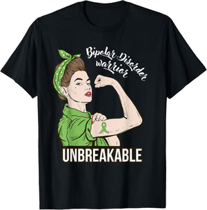 Bipolar Disorder Awareness Warrior Unbreakable Her Support T-Shirt - T-Shirt | Black