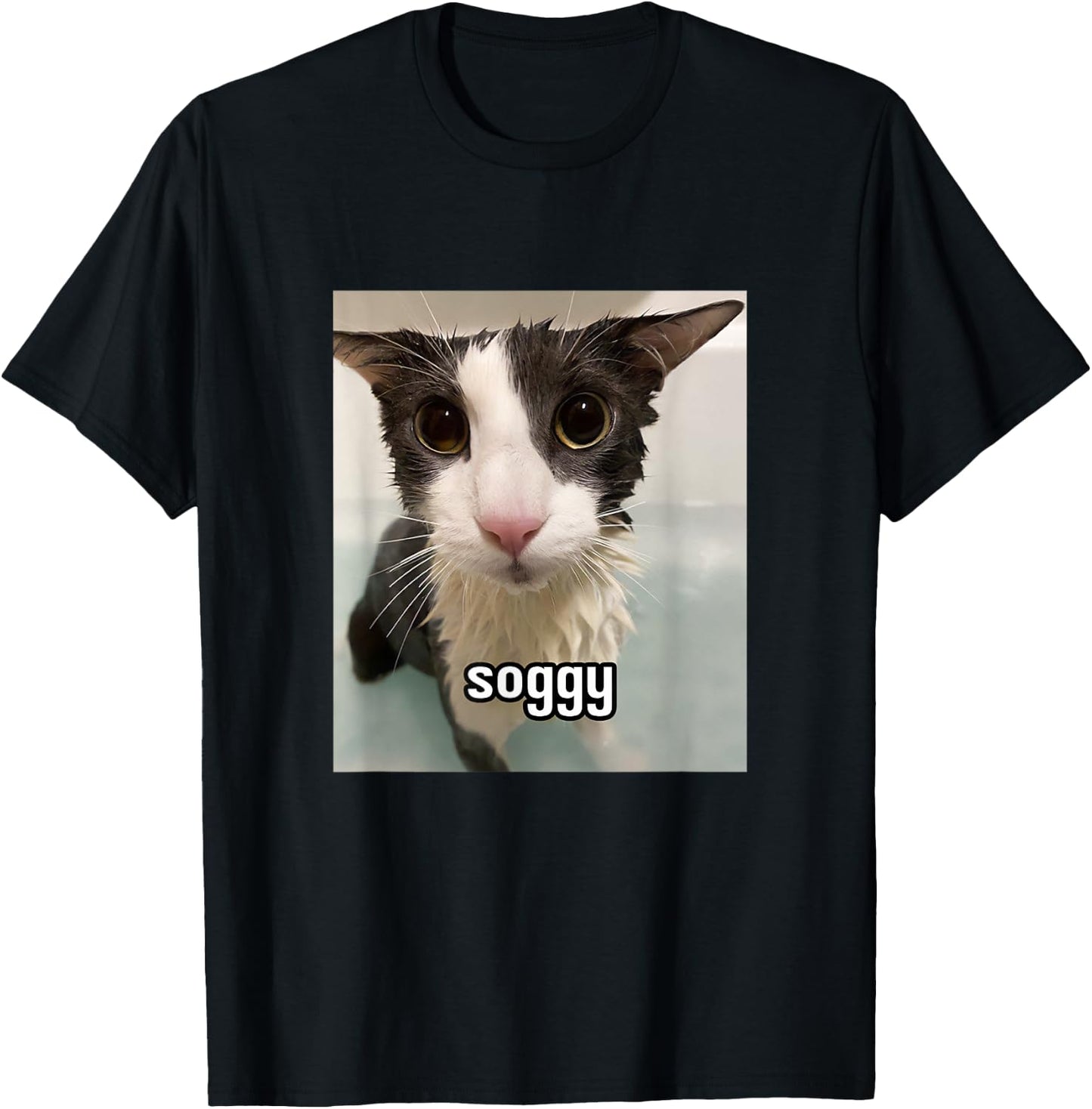 Silly Soggy Cat Meme T-Shirt - T-Shirt | Black