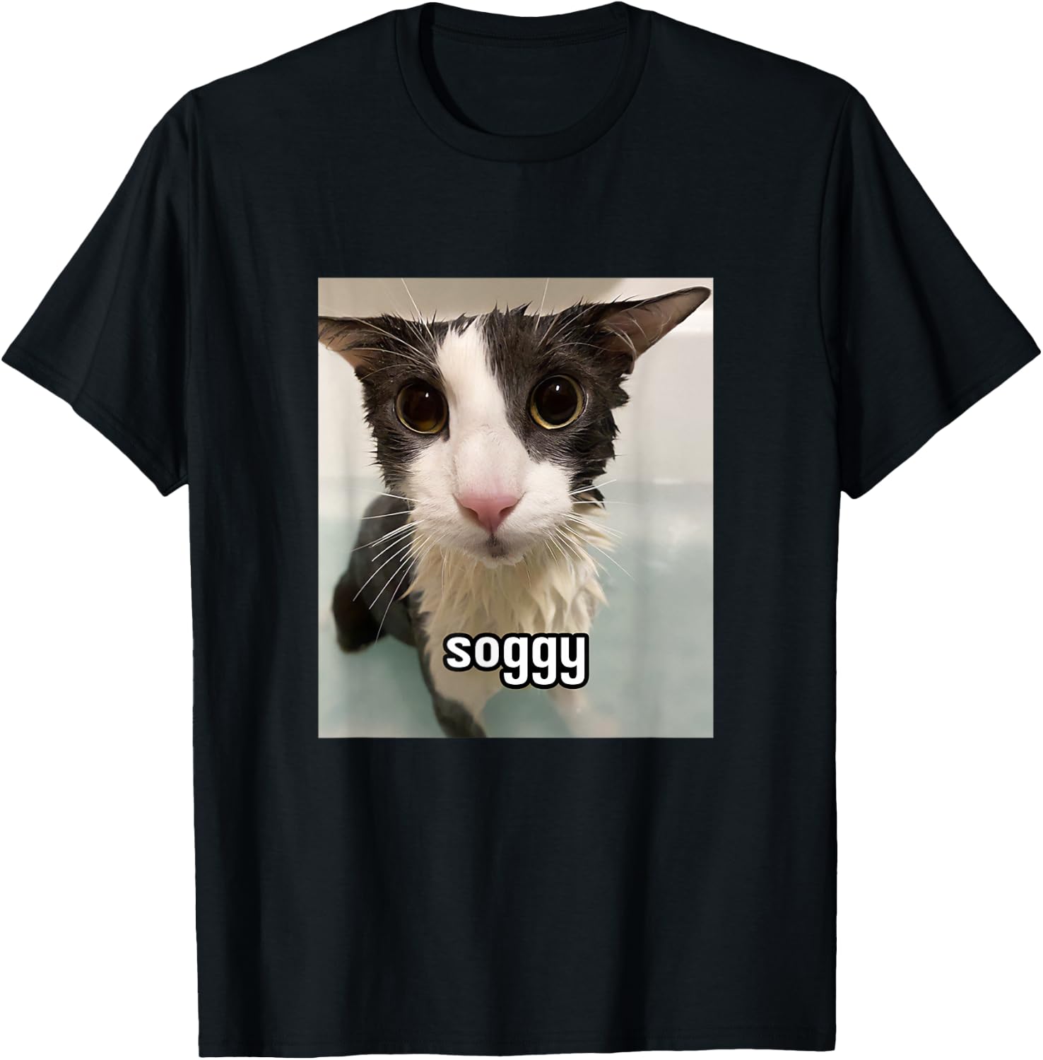 Silly Soggy Cat Meme T-Shirt - T-Shirt | Black