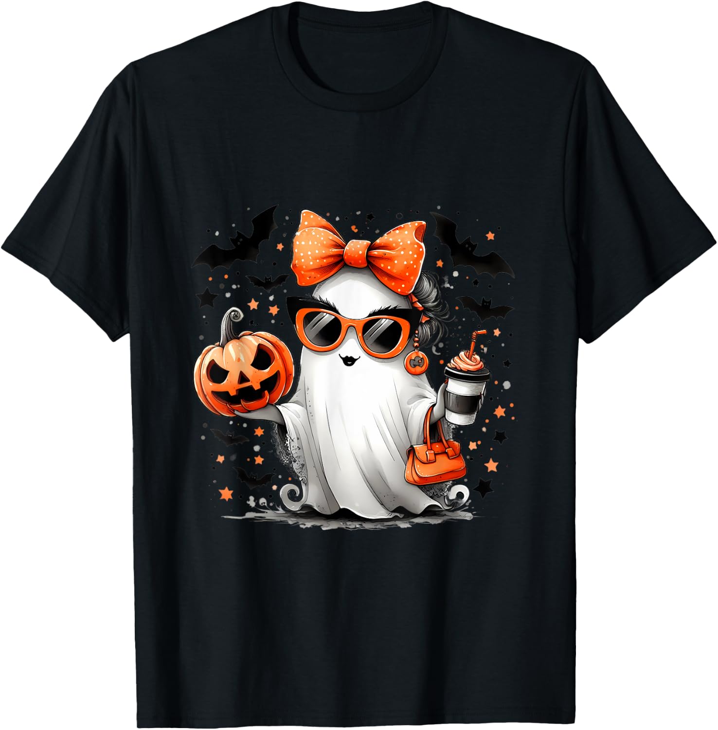 Cute Ghost Halloween Diva Cartoon Sunglasses Handbag T-Shirt - T-Shirt | Black