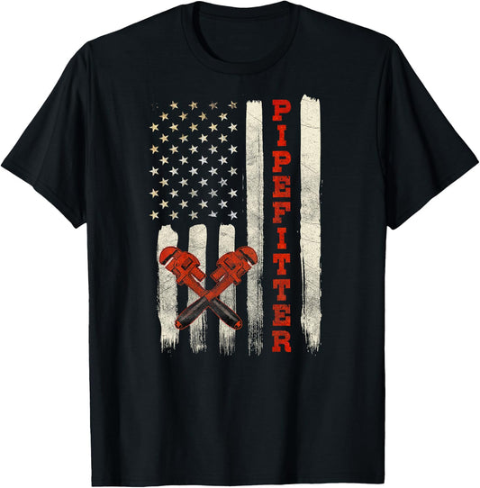 Pipefitter Gifts Funny Plumber Image On Back Of Shirt T-Shirt - T-Shirt | Black