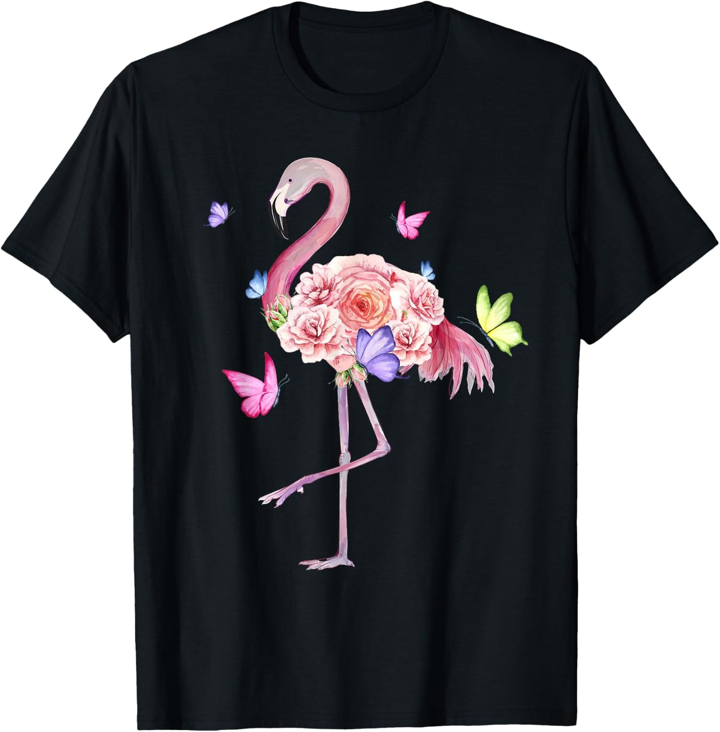 Nature Pink Flowers Women Girls Kids Flamingo T-Shirt - T-Shirt | Black