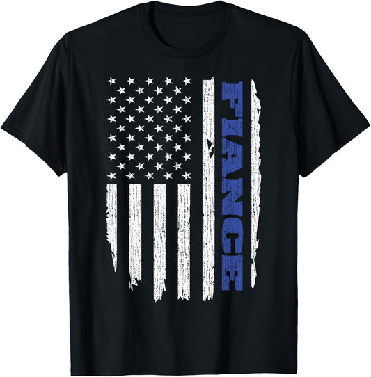 Police Fiance American Flag USA Thin Blue Women Men T-Shirt - T-Shirt | Black