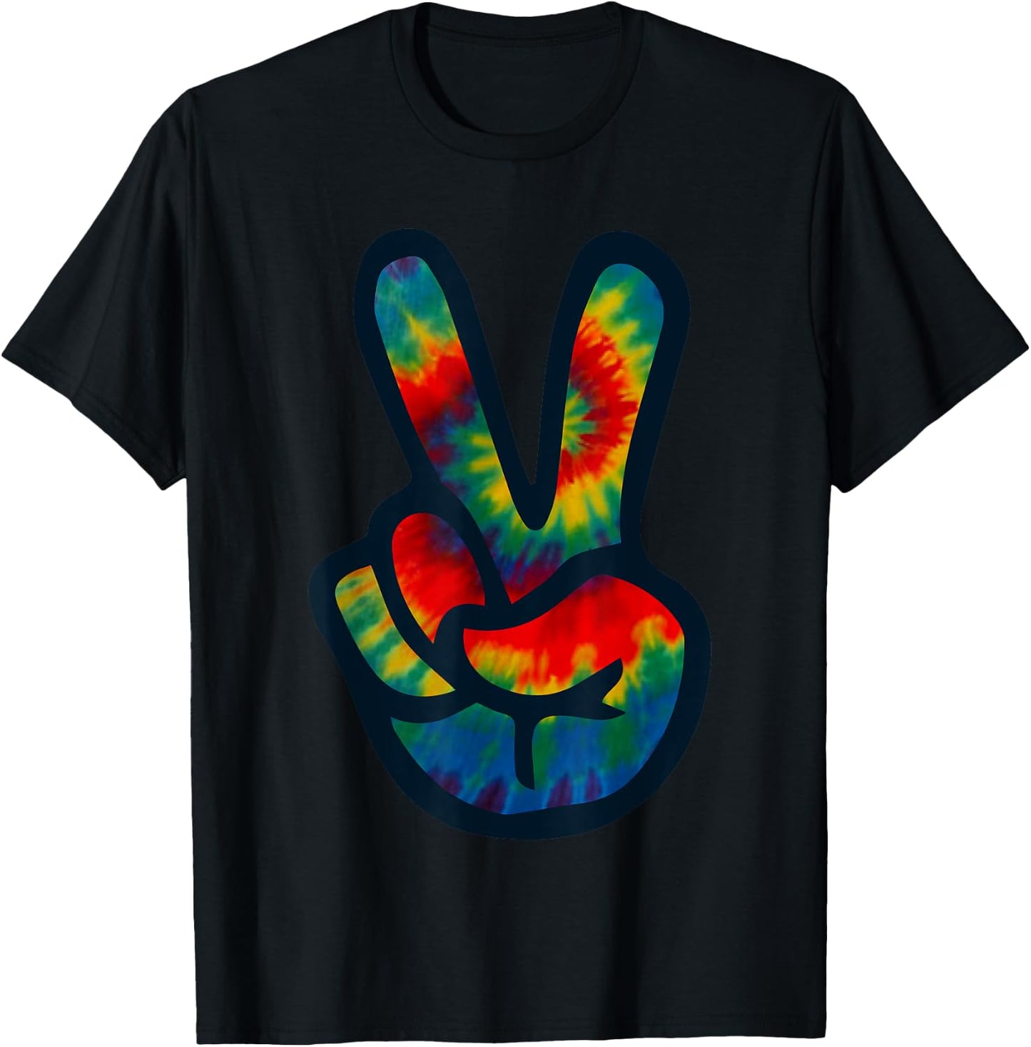 Tie Dye Peace Sign Hand | Hippies V s T-Shirt - T-Shirt | Black