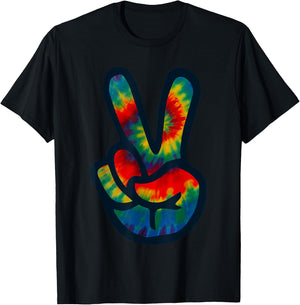 Tie Dye Peace Sign Hand | Hippies V s T-Shirt - T-Shirt | Black