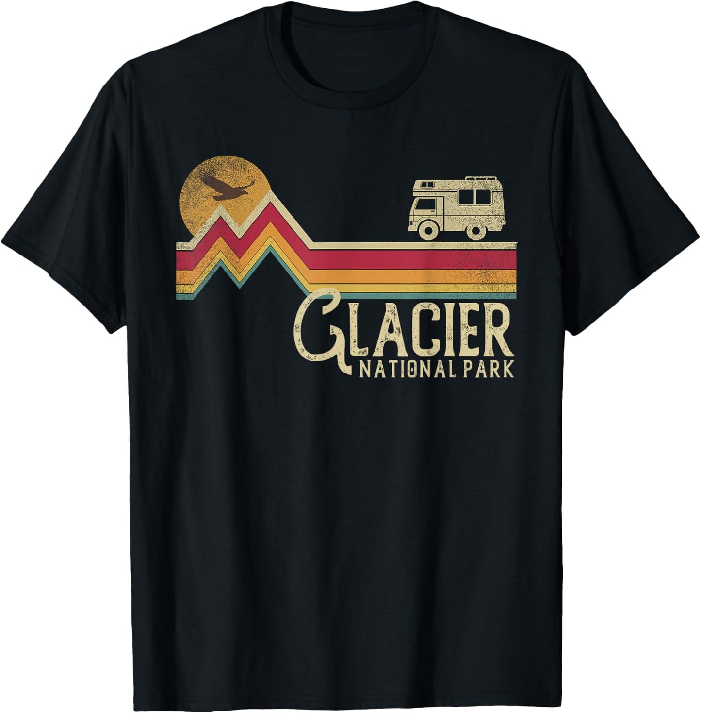 Glacier National Park Retro Style Mountain Vintage - Montana T-Shirt - T-Shirt | Black