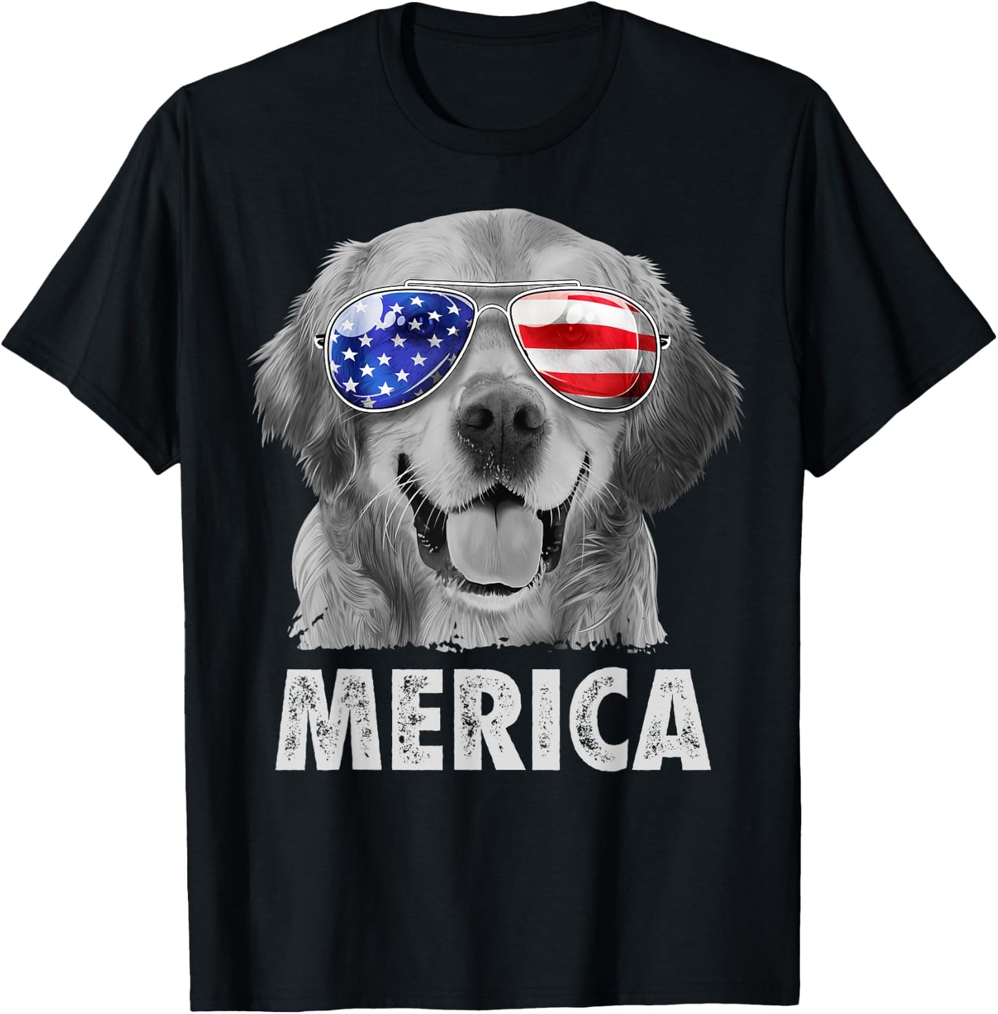 Golden Retriever 4th of July Merica American Flag Sunglasses T-Shirt - T-Shirt | Black