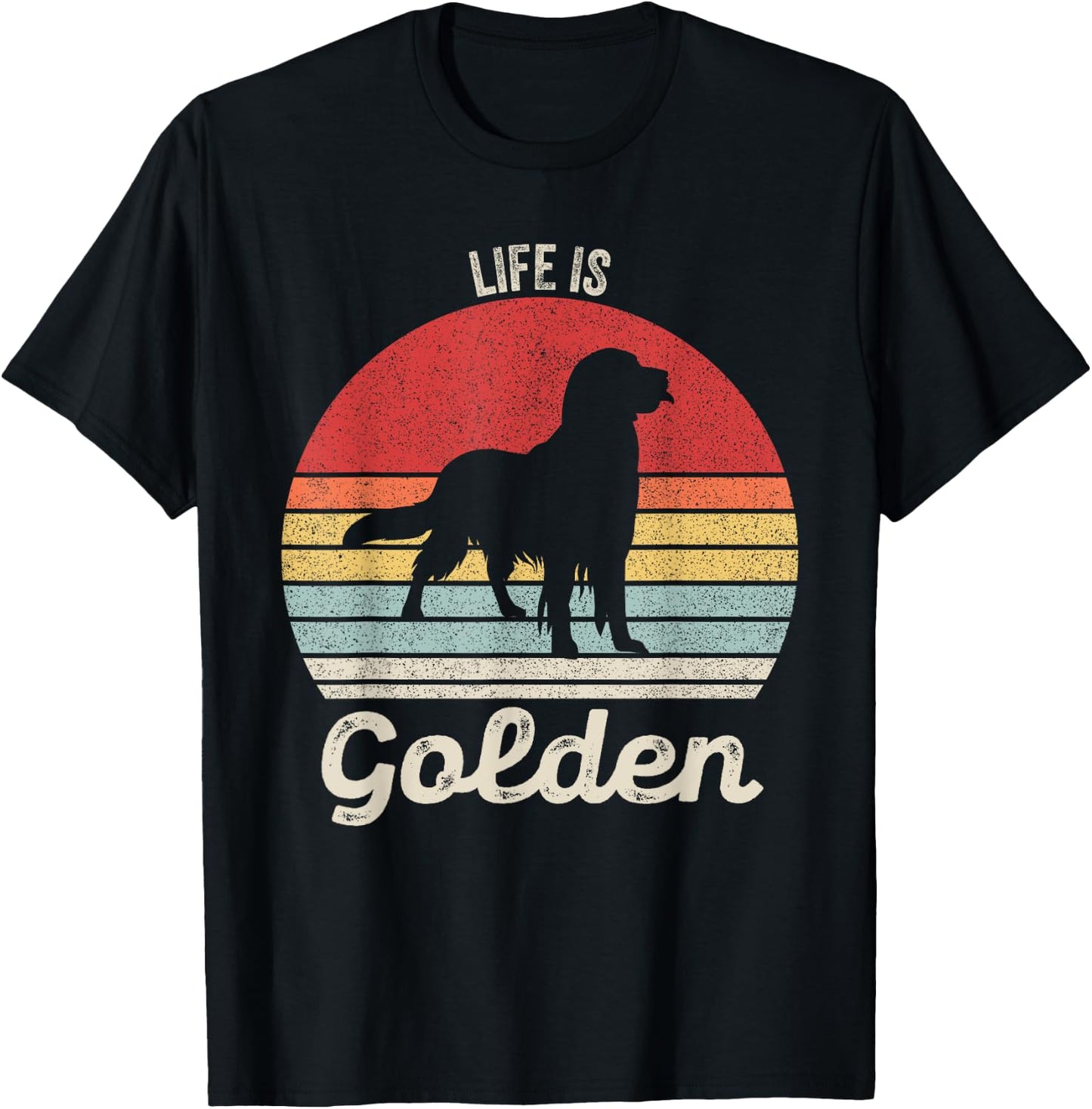 Vintage Retro Life Is Golden Shirt Golden Retriever Dog Women Girls Kids T-Shirt - T-Shirt | Black