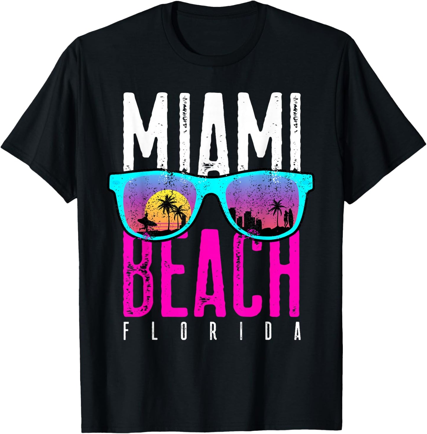 Miami Beach Shirt Florida Sunset Retro Souvenir Surf Miami Women Girls Kids T-Shirt - T-Shirt | Black