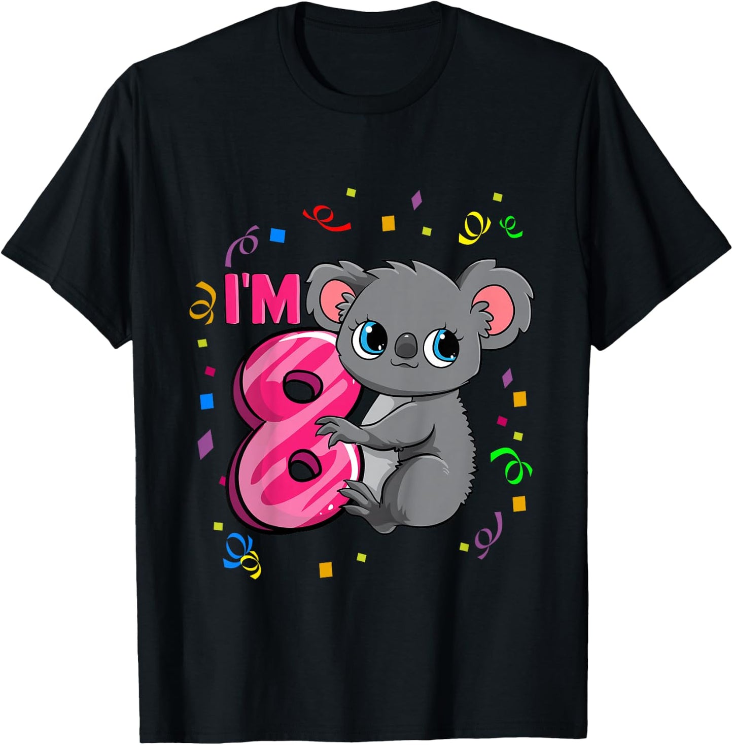8th Birthday Shirt For Girls Koala Bear 8 Years Old T-Shirt - T-Shirt | Black