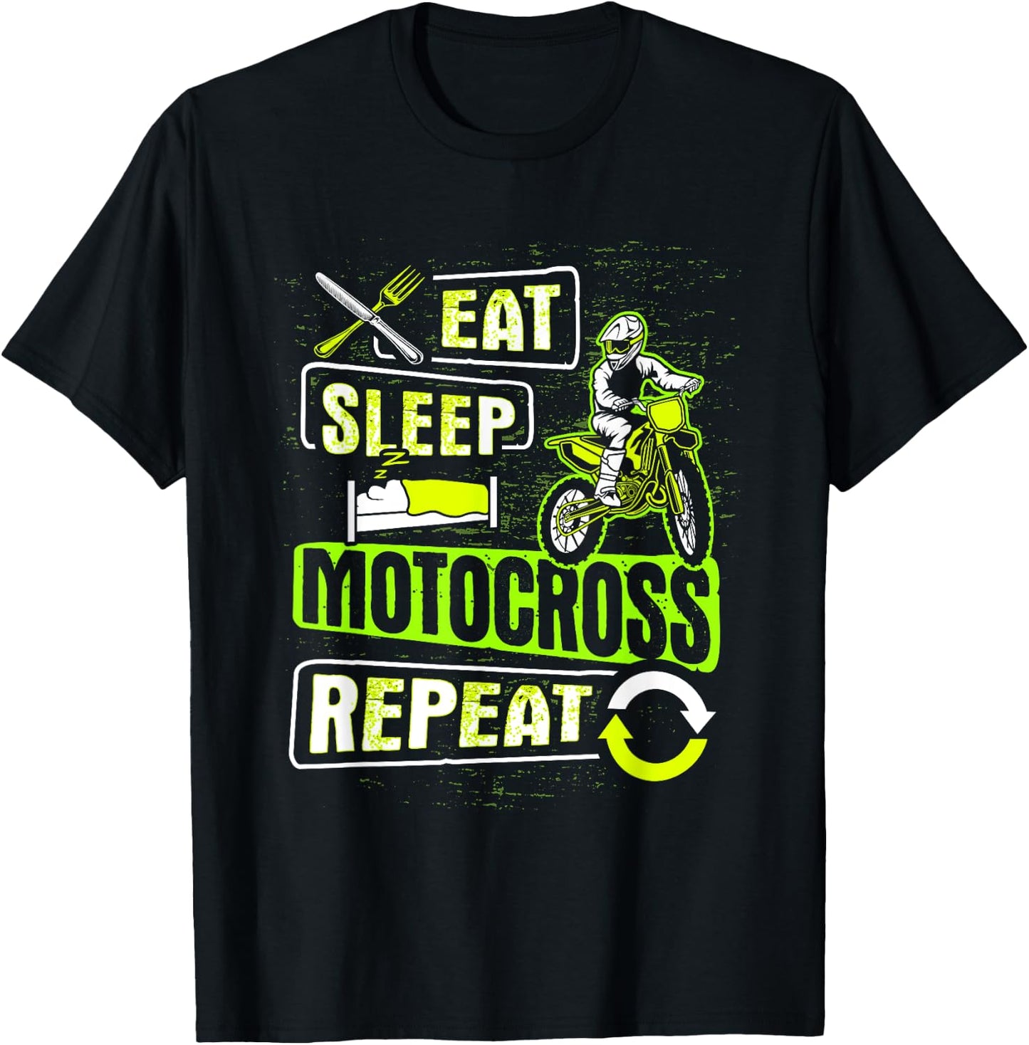 Eat Sleep Motocross Repeat Dirt Bike Motorcycle Biker Gift T-Shirt - T-Shirt | Black