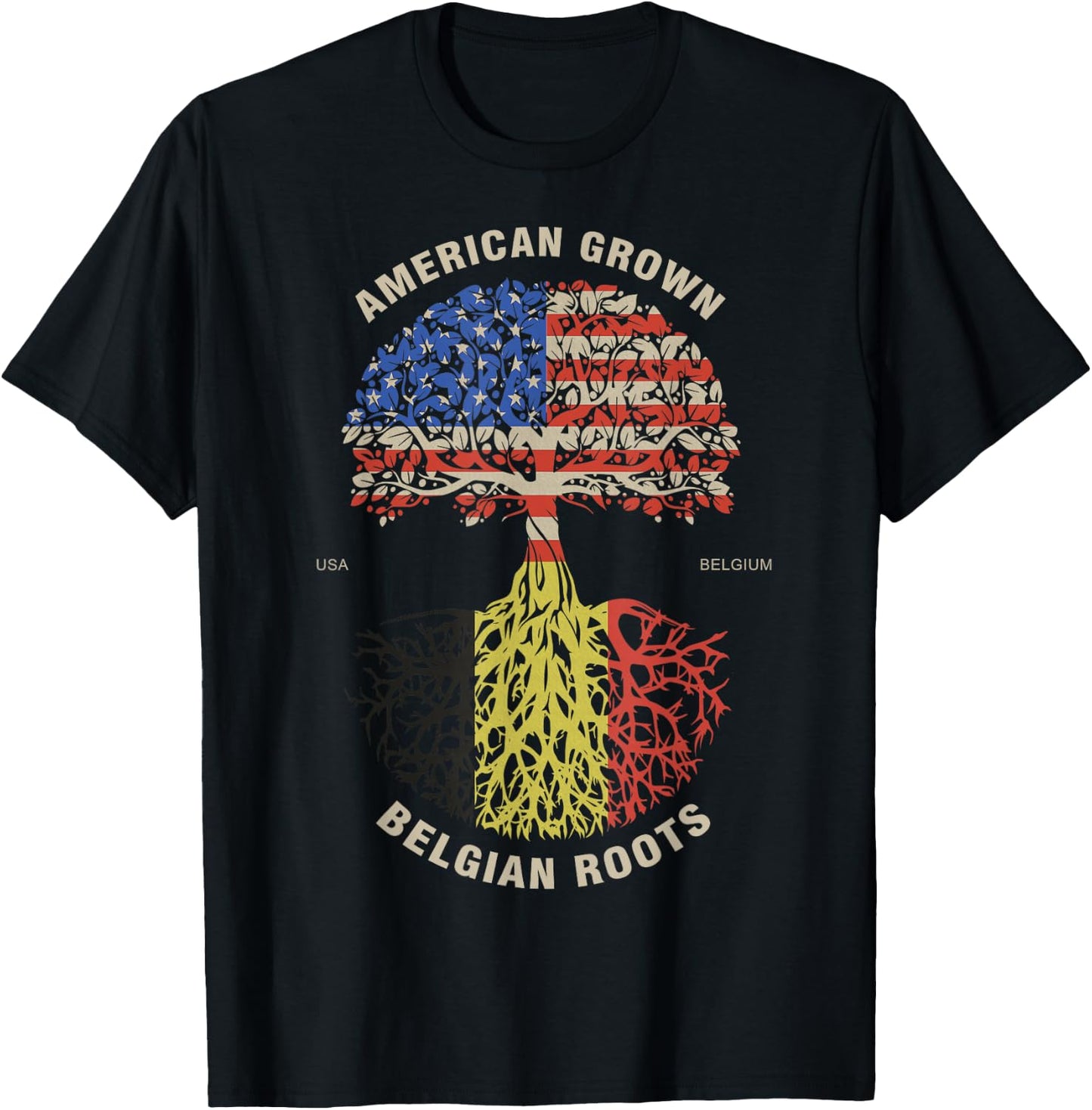 American Grown Belgian Roots Belgium Flag T-Shirt - T-Shirt | Black